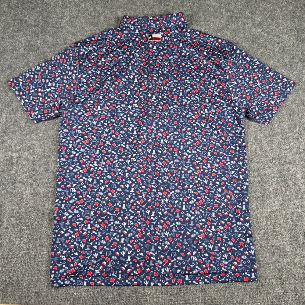 Horn Legend Polo Shirt Mens M Navy Texas Print Bamboo Charcoal Luxury NWT - Picture 7 of 7